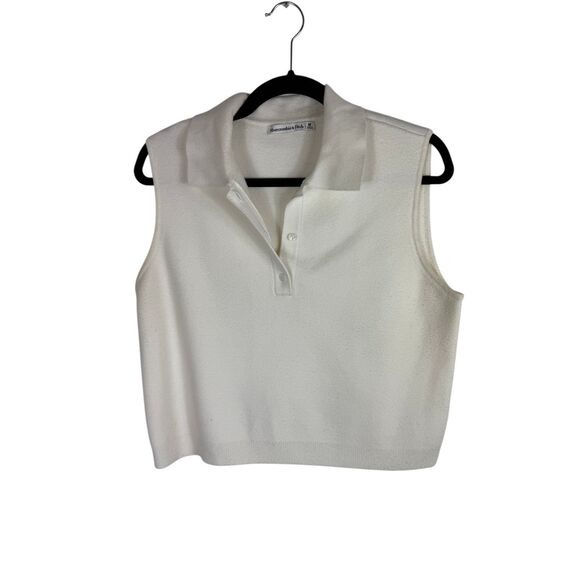 Abercrombie & Fitch LuxeLoft Sleeveless Notch-Neck Top Cream - Size M - Picture 1 of 4